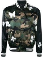 Valentino Mariposa Camouflage Print Bomber Jacket, Men's, Size: 46, Black, Viscose/cotton/polyester/cotton