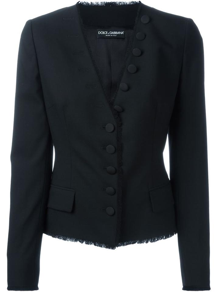 Dolce & Gabbana Frayed Edge Blazer, Women's, Size: 44, Black, Silk/spandex/elastane/virgin Wool