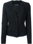 Dolce & Gabbana Frayed Edge Blazer, Women's, Size: 44, Black, Silk/spandex/elastane/virgin Wool