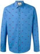 Gucci Bee Print Shirt, Men's, Size: 40, Blue, Cotton
