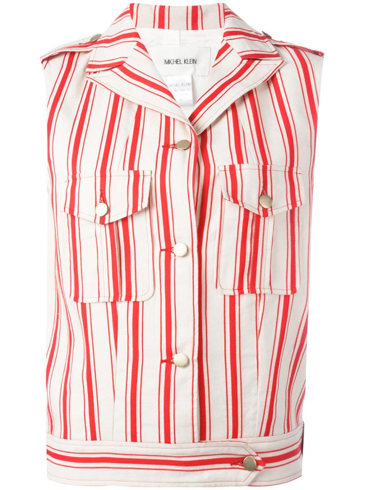 Michel Klein - Sleeveless Striped Jacket - Women - Cotton/linen/flax/silk - 36, Nude/neutrals, Cotton/linen/flax/silk