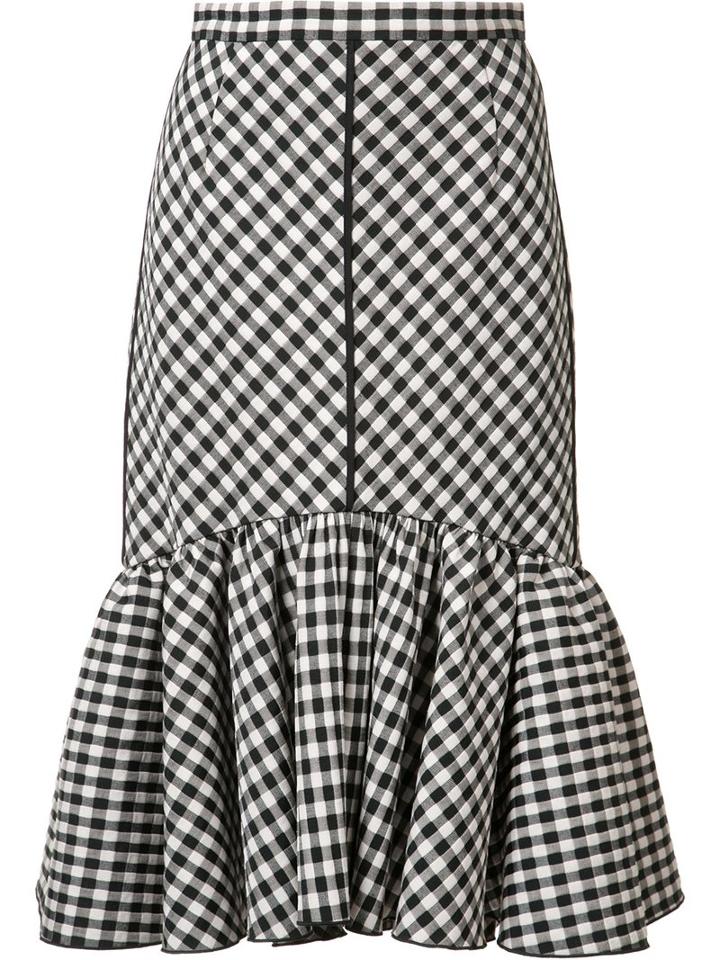 Tome - Pleated Trim Checked Skirt - Women - Cotton - 8, Black, Cotton
