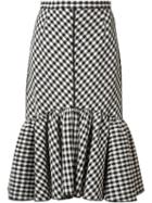 Tome - Pleated Trim Checked Skirt - Women - Cotton - 8, Black, Cotton