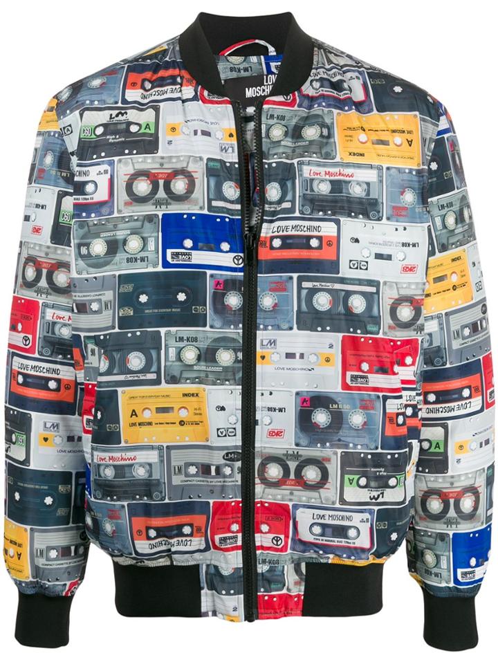 Love Moschino Cassette Tape Print Bomber Jacket - White