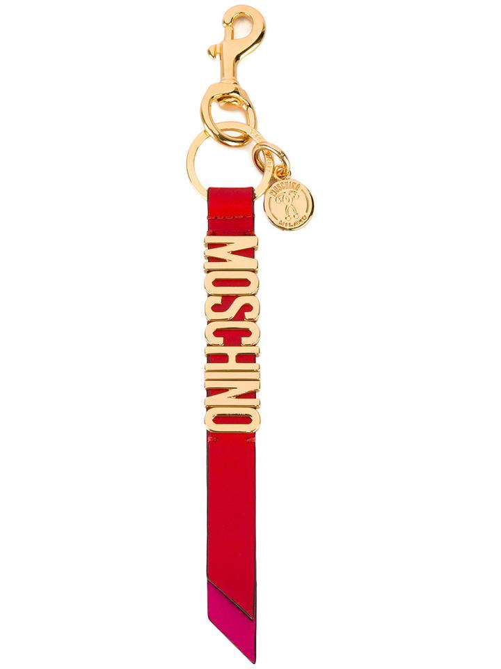 Moschino Gold-tone Logo Bag Charm, Women's, Red, Calf Leather/metal