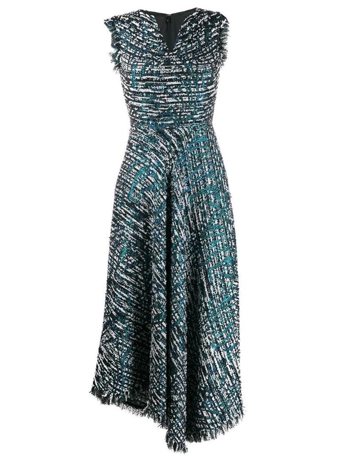 Talbot Runhof Lamé Tweed Flared Dress - Blue