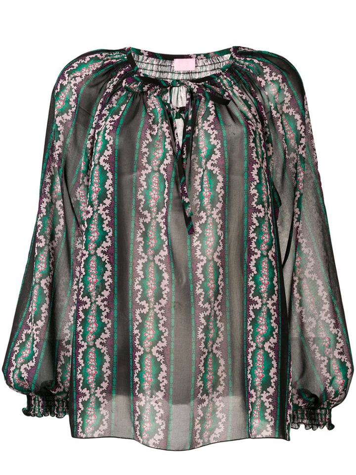 Giamba Printed Peasant Blouse - Black