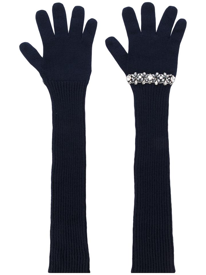 No21 Sequinned Ribbed Gloves - Blue