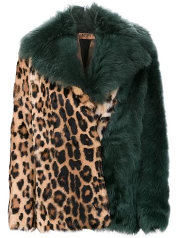 No21 Cheetah Print Coat, Women's, Size: 40, Green, Rabbit Fur/lamb Skin