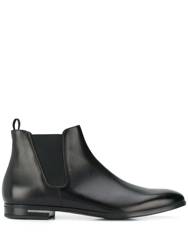 Prada Logo Plaque Ankle Boots - Black