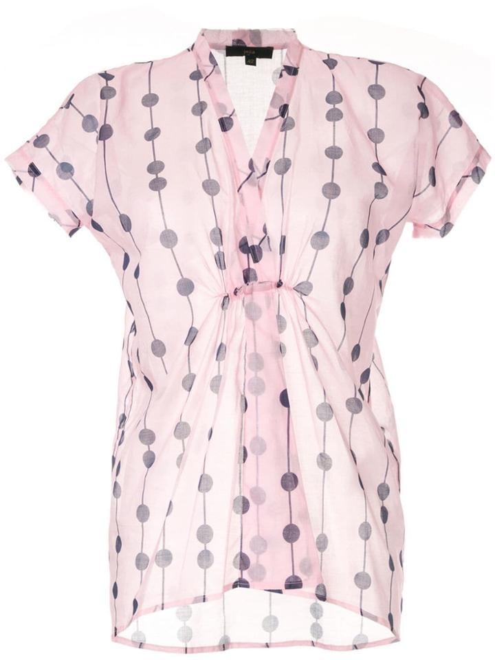 Jejia Dot Print V-neck Shirt - Pink