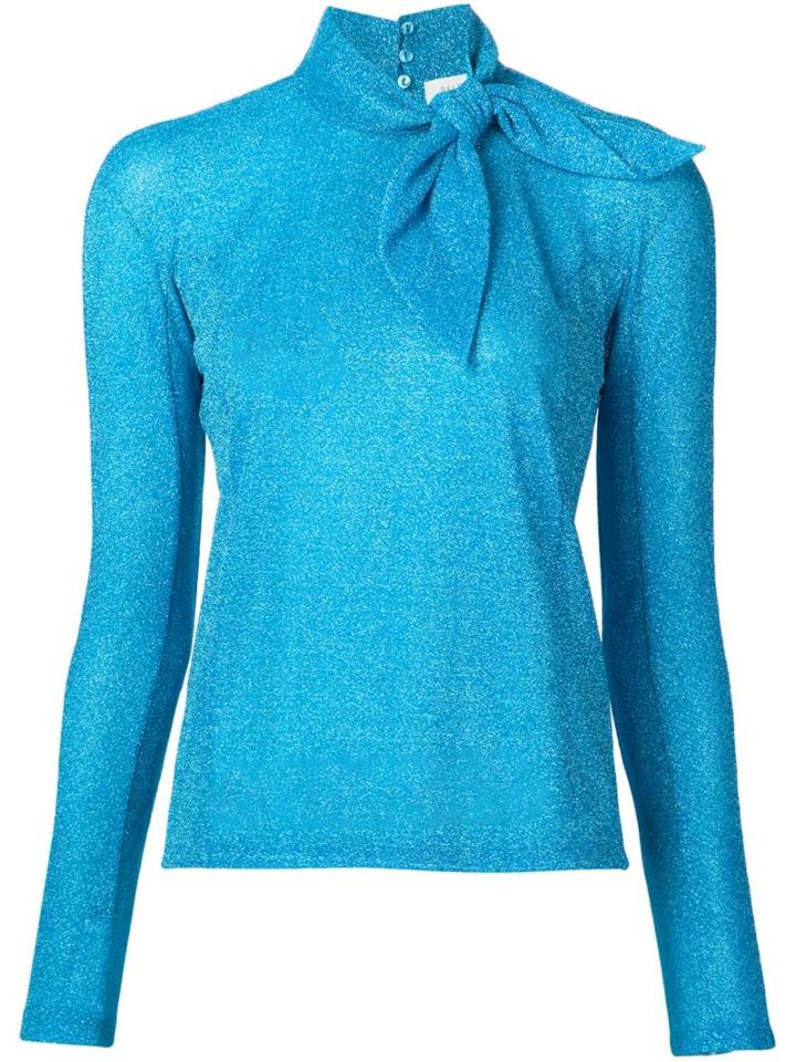 Delpozo Metallic Tie Collar Blouse, Women's, Size: 40, Blue, Polyimide/polyester