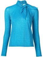 Delpozo Metallic Tie Collar Blouse, Women's, Size: 40, Blue, Polyimide/polyester