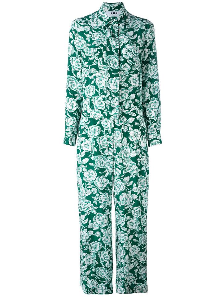 Msgm Floral Print Jumpsuit, Women's, Size: 40, Green, Silk/polyester