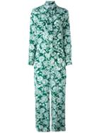 Msgm Floral Print Jumpsuit, Women's, Size: 40, Green, Silk/polyester