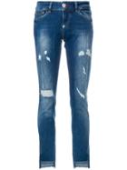 Philipp Plein Distressed High Low Raw Hem Skinny Jeans - Blue