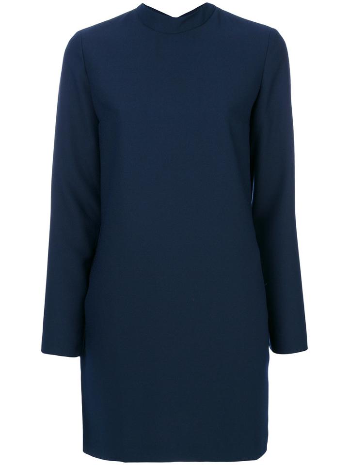 Carven - Long Sleeve Shift Dress - Women - Silk/polyester/acetate - 36, Blue, Silk/polyester/acetate