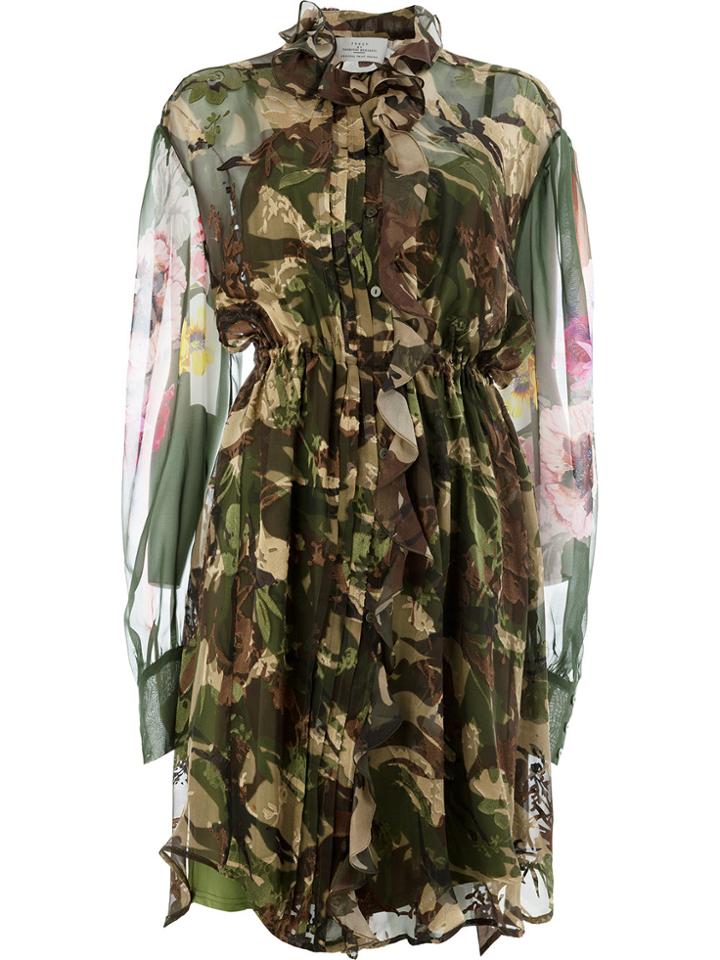 Preen By Thornton Bregazzi Sheer Camouflage Shirt Dress - Green