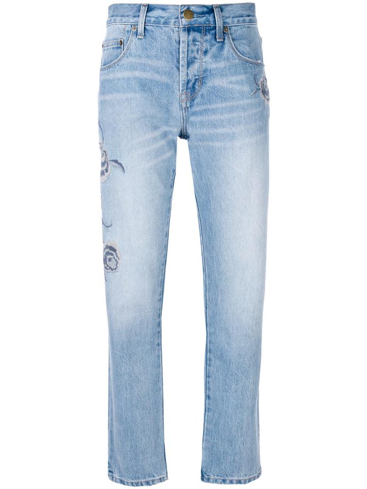 Current/elliott - Embroidered Straight-leg Jeans - Women - Cotton/polyester - 25, Blue, Cotton/polyester