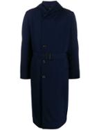 Yohji Yamamoto Hooded Midi Trench Coat - Blue