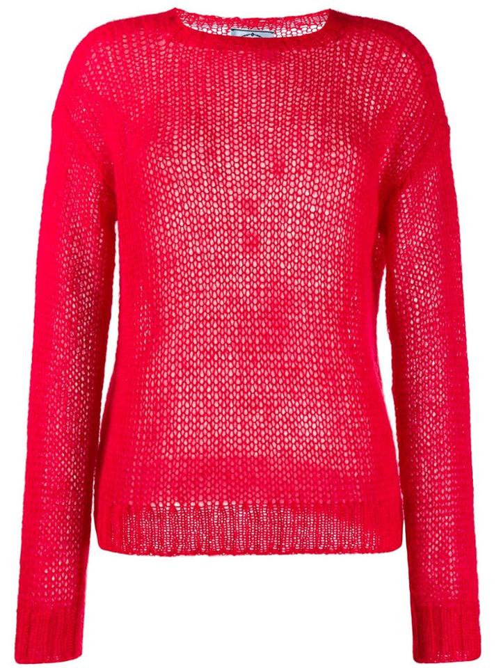 Prada Ribbed Crew Neck Knitted Top - Red
