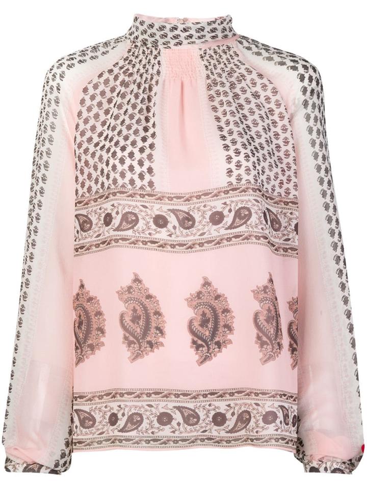 Giambattista Valli Printed High Neck Blouse - Pink & Purple