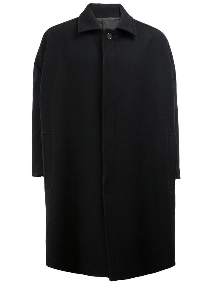 Christopher Nemeth Concealed Fastening Oversized Coat, Men's, Black, Polyester/cupro/wool