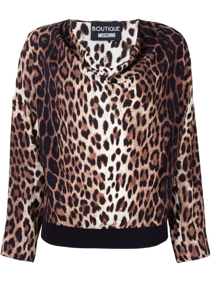 Boutique Moschino Leopard Print Blouse, Women's, Size: 38, Brown, Rayon