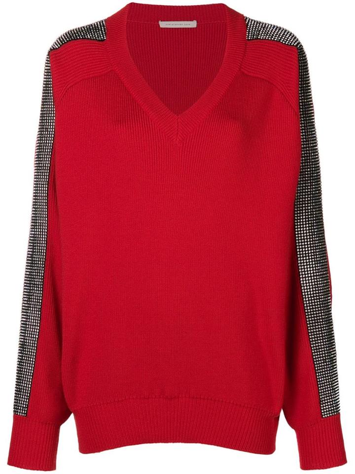 Christopher Kane Crystal V-neck Knit - Red