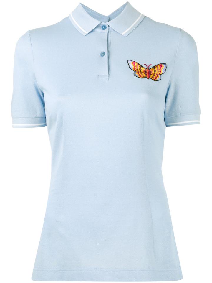 Dolce & Gabbana - Embroidered Butterfly Polo Shirt - Women - Cotton/polyester - 42, Blue, Cotton/polyester