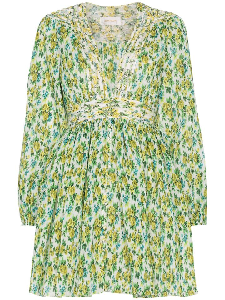 Zimmermann Silk Golden Plisse Mini Dress - Green