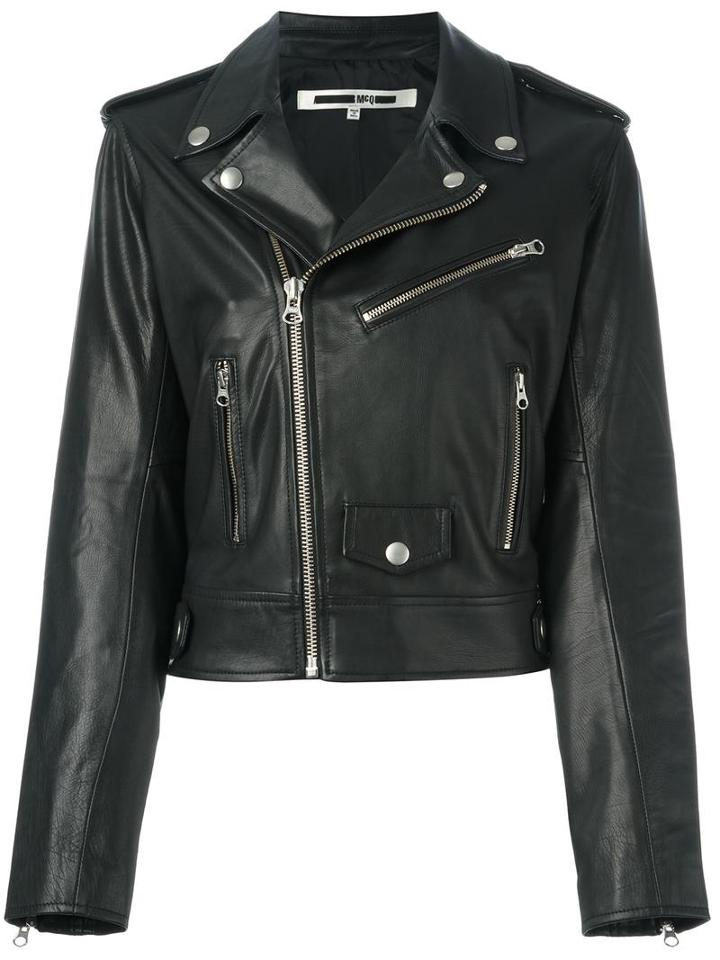 Mcq Alexander Mcqueen Multi-zip Biker Jacket, Women's, Size: 40, Black, Leather/polyester