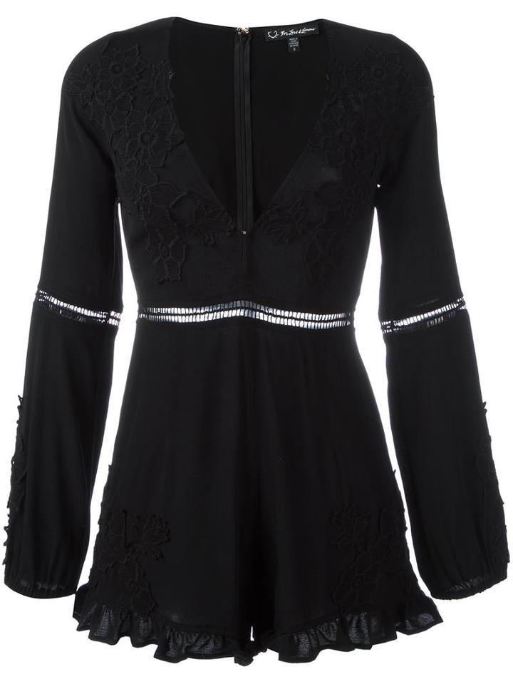 For Love And Lemons V-neck Ruffled Playsuit, Women's, Size: Small, Black, Viscose/rayon/cotton