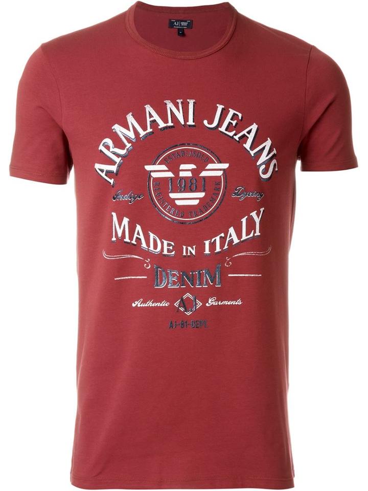 Armani Jeans Logo Print T-shirt, Men's, Size: M, Red, Cotton/spandex/elastane