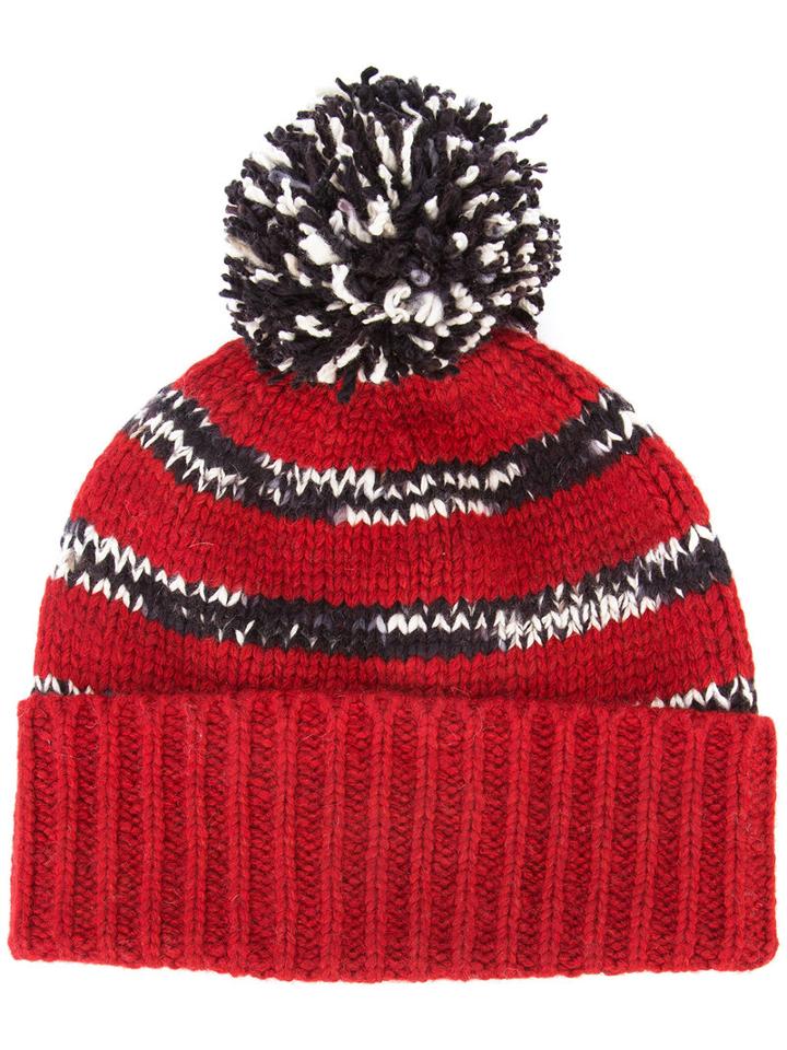 The Elder Statesman Cashmere Pom Pom Beanie, Adult Unisex, Red, Cashmere