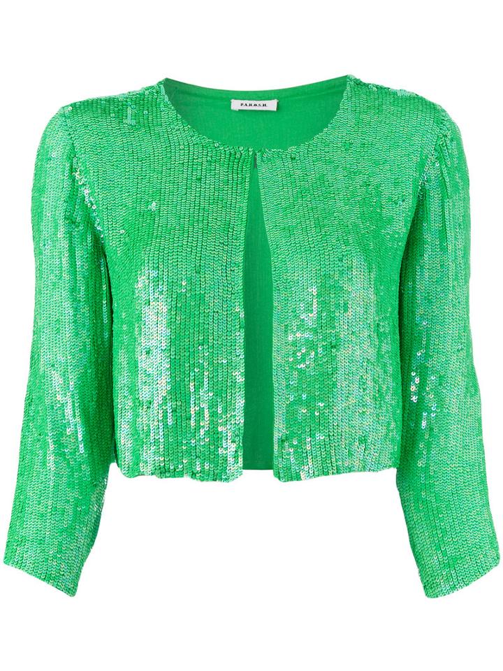 P.a.r.o.s.h. Sequinned Cropped Jacket, Women's, Size: Medium, Green, Viscose/pvc