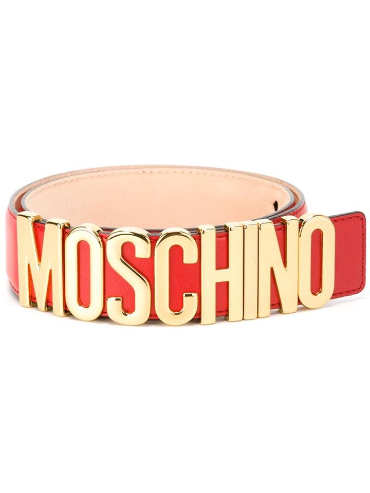 Moschino Logo Plaque Belt, Women's, Size: 80, Red, Leather