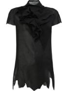 Aganovich Ruffled Front T-shirt, Women's, Size: 38, Black, Cotton