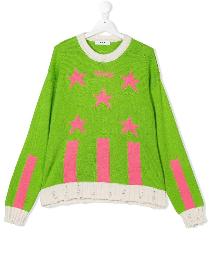 Msgm Kids Teen Jacquard Knitted Sweater - Green