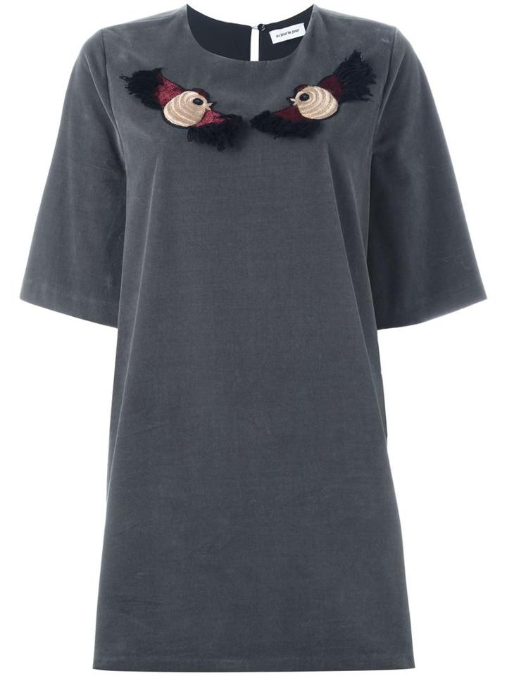 Au Jour Le Jour Embroidered Bird T-shirt Dress, Women's, Size: 40, Grey, Cotton/polyamide/spandex/elastane/viscose