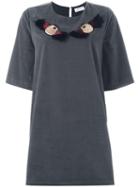 Au Jour Le Jour Embroidered Bird T-shirt Dress, Women's, Size: 40, Grey, Cotton/polyamide/spandex/elastane/viscose