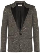 Saint Laurent Single Breasted Sequin Tweed Wool Blend Jacket - Black