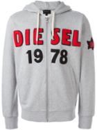 Diesel Chest Logo Zip Hoodie, Men's, Size: Small, Grey, Cotton