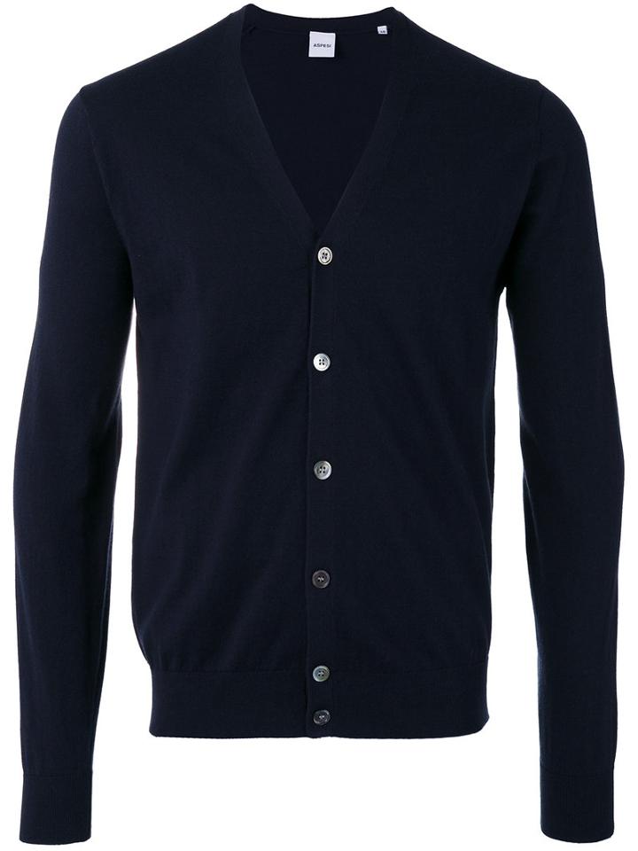 Aspesi V-neck Cardigan, Men's, Size: 56, Blue, Cotton/cashmere