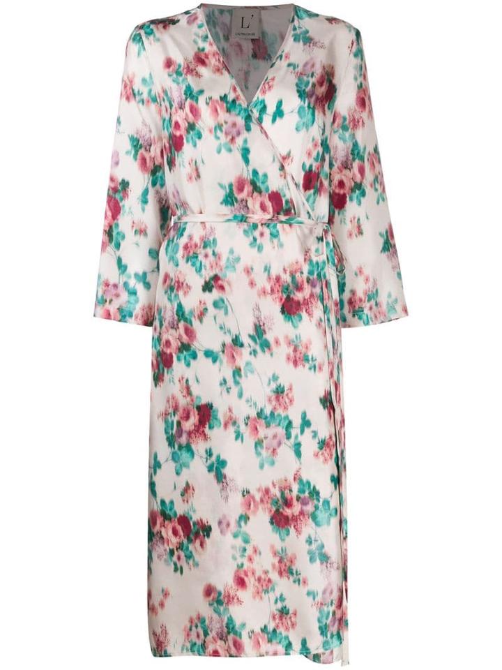 L'autre Chose Floral Print Crossed Dress - Neutrals