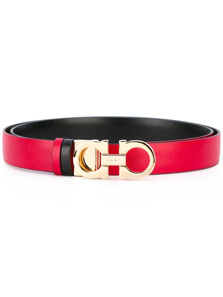 Salvatore Ferragamo Double Gancini Buckle Belt, Women's, Size: 100, Red, Leather