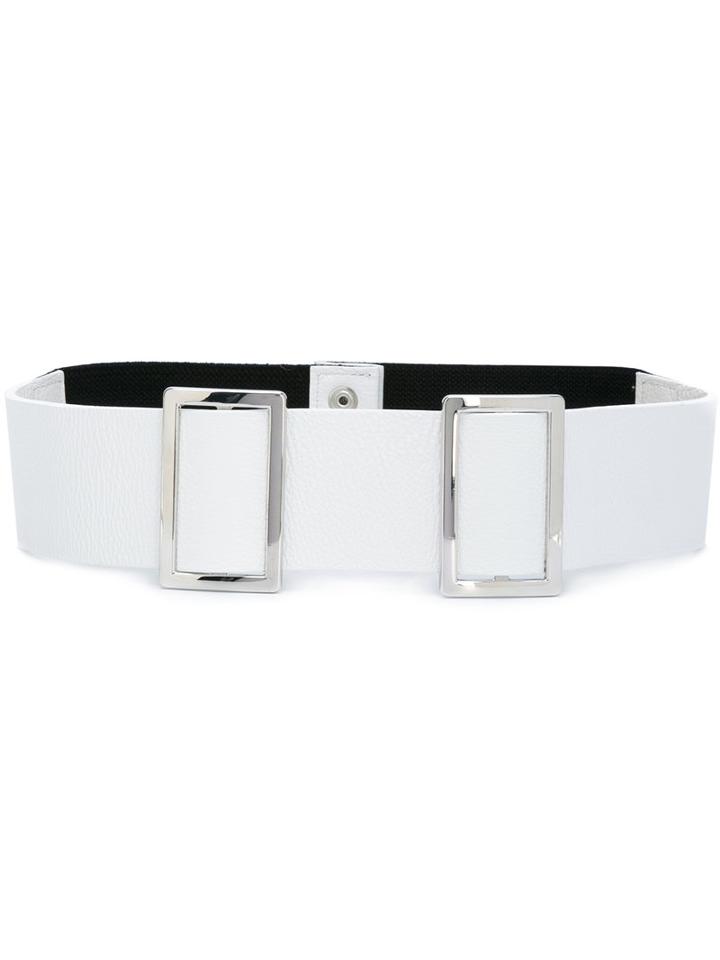 Erika Cavallini Double Buckle Belt, Women's, Size: Large, White, Leather/polyester