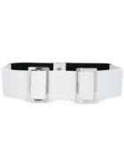 Erika Cavallini Double Buckle Belt, Women's, Size: Large, White, Leather/polyester