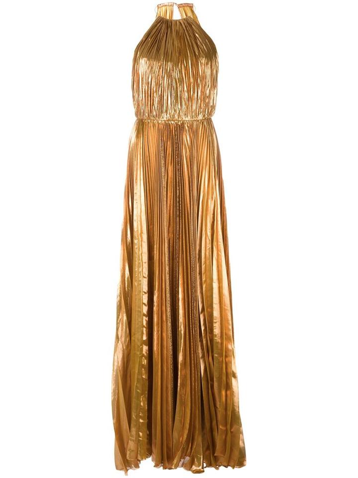 Maria Lucia Hohan Halterneck Pleated Gown - Metallic