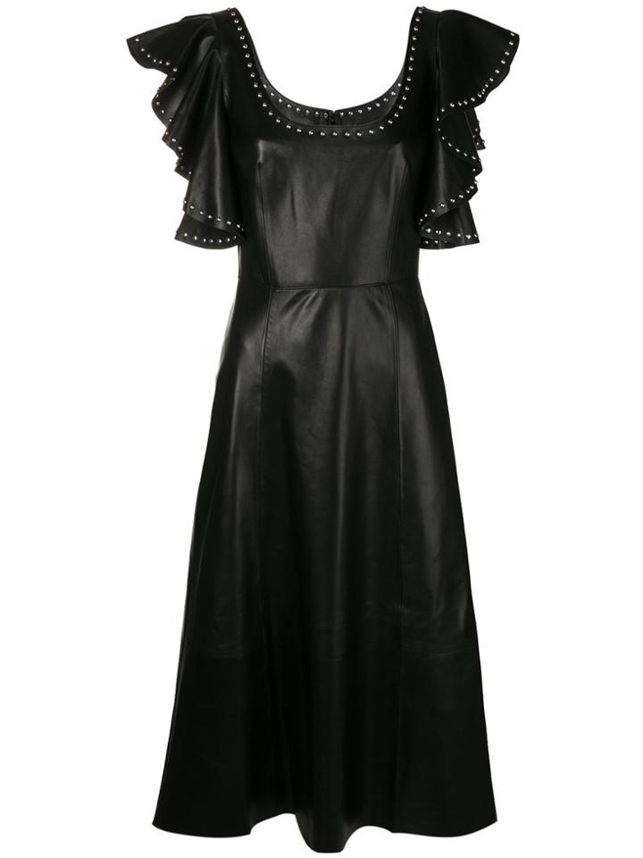 Alexander Mcqueen Studded Ruffled Leather Dress - Black